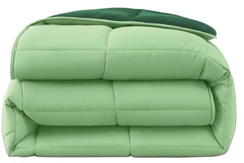 wometo Plüsch Steppbett 135x200 Oeko-TEX Wende-Design grün & dunkelgrün | ohne Bezug verwendbar - warme Winterbettdecke Ganzjahresdecke - kuschelig & weich