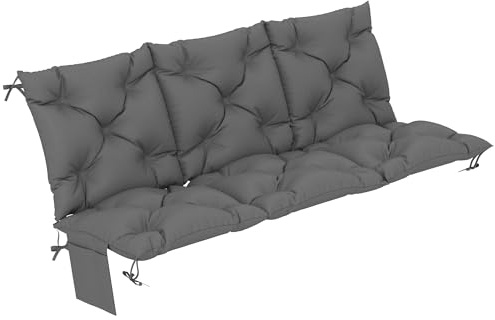 Outsunny Coussin de banc 3 places - 150 x 100 x 10 cm - Avec cordons de serrage - Dossier - Coussin d'extérieur - UPF30+ - touffeté - Avec poche latérale - Imperméable - Pour balancelle - Gris foncé
