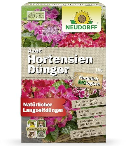 Neudorff Azet HortensienDünger 1 kg für farbintensive, prächtige Blüten im Garten sowie Kübeln vor der Haustür, Terrasse oder Balkon