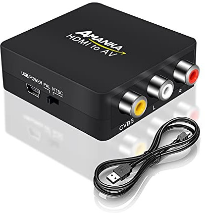 AMANKA Adaptateur RCA vers HDMI, 3RCA Composite AV vers HDMI Vidéo Audio Convertisseur avec câble de Charge USB Support 720 1080P pour PC PS3 TV STB VHS VCR DVD Projecteur