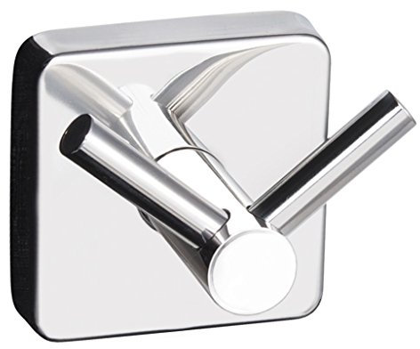 Kapitan Quattro Gancio Doppio Forma Quadrata Bagno 18/10 Acciaio Inossidabile, adesivo, Montaggio di Parete, Fabbricato in EU, 20 Anni di Garanzia