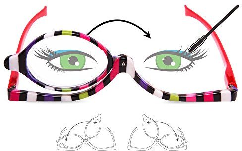 EYEGUARD Readers 2 Pack Magnifying Makeup Glasses Eye Make Up Spectacles Flip Down Lens Folding Cosmetic Womens Reading Glasses +2.50