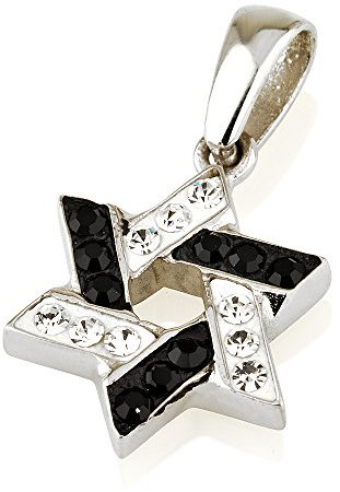 Star Of David Anhänger mit Weiß & Schwarz Edelstein & 925 Sterling Silber Halskette