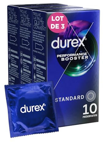 Durex- Lot de 3 boîtes de Préservatifs Performance Booster (30 Préservatifs Performance Booster/Le packaging peut varier Longer Pleasure)