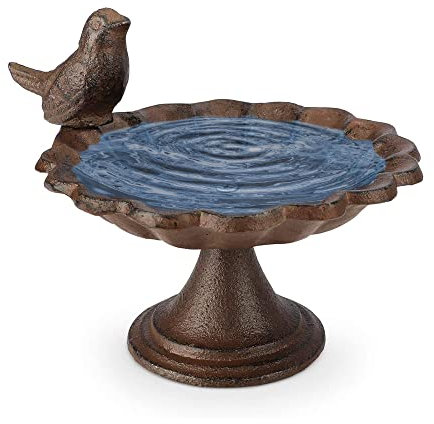 WILDLIFE FRIEND I Vogeltränke stehend, Vogeltränke Garten und Balkon - mit Standfuß I Wassertränke für Vögel, Vogelbad frostsicher aus Gusseisen - Wasserschale mit Vögelchen