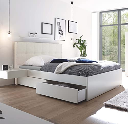 Hasena Stauraumbett Otello weiß deckend Stoff beige 160x200