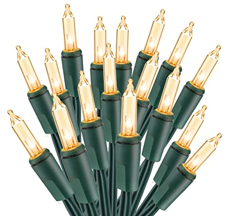 ODEETRONIC Christmas Lights, 21.63ft 100 Count Incandescent Clear Christmas Lights, UL Certified Outdoor Mini Clear Light Connectable, Green Wire Tree Light Indoor for Home Party Decor, Warm White