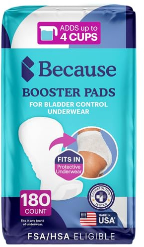 Because Overnight Booster Pads Fit All Adult Diapers, Helps Keep Your Adult Diaper Active All Night, Adds 4 Cups to Incontinence Underwear, Extra Absorbency, 180 Count (Packaging May Vary)