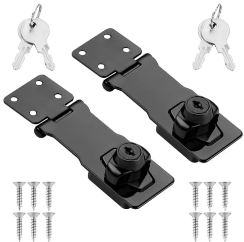 2 Pack 4 Inch Twist Knob Keyed Locking Hasp, Stainless Steel Hasp Lock Catch Latch Safety Lock with Key for Small Door Cabinet Shed Window Drawer Gate (Black)