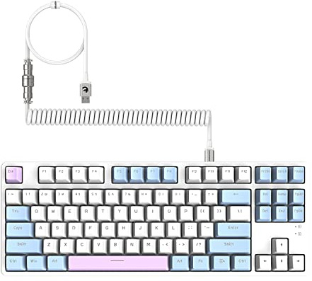 MAMBASNAKE AJAZZ AK873 Wired Hot Swappable Mechanical Keyboard, Coiled Cable, 22 RGB Backlit, Classic 3 Color PBT Floating Keycaps, 87% TKL With Detachable Magnet Cover, Custom DIY
