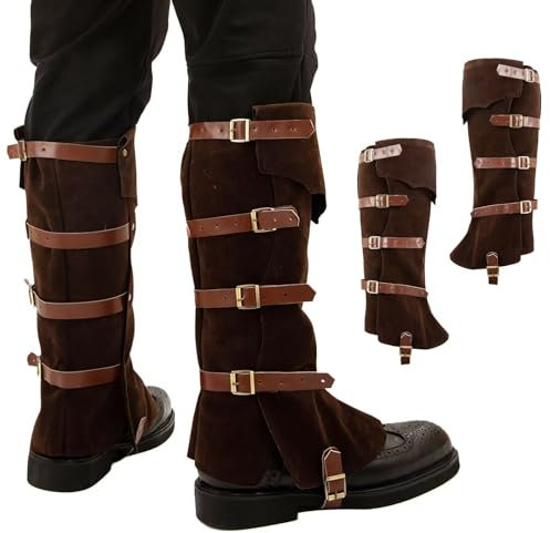 Stiefelüberzieher,Kunstleder Stiefelstulpen Braun,Pirat Stiefelstulpen Herren Frauen,Mittelalter Stiefel Gamaschen,Steampunk Accessoire für Fasching Kostüme Cosplay,Halloween,Ritter,Krieger