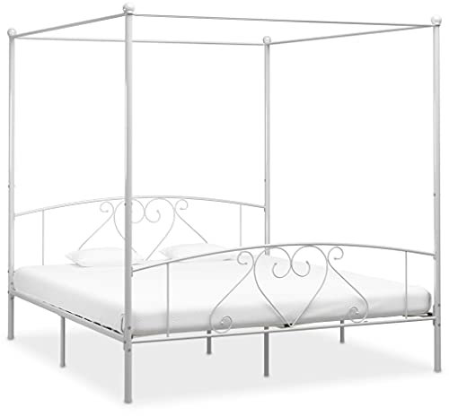 Homgoday Rambered Sängg, Vit Metallsäng Himmelsäng 180x200 cm, Säng Ramram, Modern Säng Sovrumsram