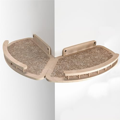 RshPets® Eckbett für Katzen - Kletterwand Set - Katzenbett - Modernes Katzen-Wandregal - Wandelemente - Katzentreppe Wand (Helle Farbe)