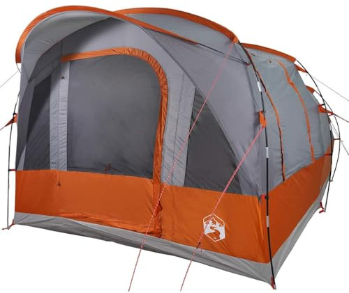 vidaXL Tunnelzelt 3 Personen, Campingzelt mit Netzwände, Wasserdicht Familienzelt mit abnehmbarem Überzelt, Zelt, Grau Orange 185T Polyester