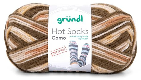 Gründl Hot Socks Como, Sockenwolle 8-fach, Sockengarn 8-fädig, dicke Strumpfwolle musterbildend, Farbverlauf, 150g / 300m (05 braun beige)