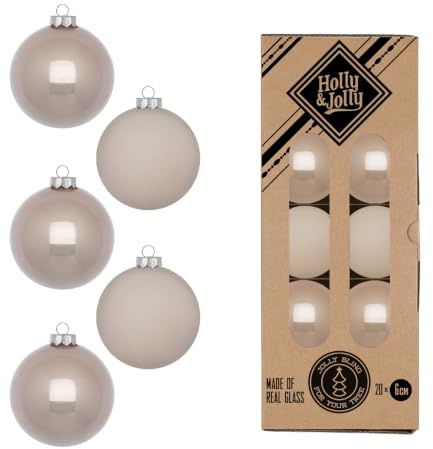 Weihnachtskugeln Glas 6cm 20 Stück - matt & glänzend - Christbaumkugeln Weihnachtsbaumkugeln für Weihnachten - Christbaumschmuck & Weihnachtsbaumschmuck Taupe - Fine Alabaster