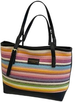 OTIAN Strohtaschen Damen Shopper Lässige Gewebte Tragetasche Für Frauen, Strand Urlaub Tasche, Pendel Schultertasche-Schwarz