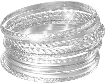 MILAKOO Layered Stackable Bangle Set für Frauen Trendy Minimlist Textured Boho Braelets Trendy Eleganz