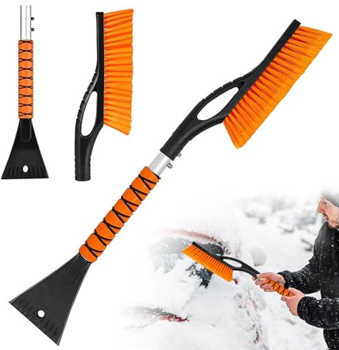 Grattoir à Glace et Brosse à Neige, Brosse à Neige de Voiture Détachable, Grattoir à Glace pour Pare-Brise de Voiture, Brosse Neige Voiture Extensible et Amovible, pour Voiture, SUV, Camion (Orange)