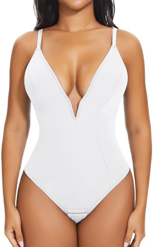 Joyshaper Women Shaping Bodysuit Tummy Control Thong Bodysuits Shapewear Deep V Neck Bodysuit Top Slimming Body Shaper