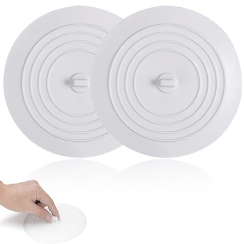 SIRLOMU 2 Pezzi Tappo Universale Silicone Alimentare per Lavandino & Vasca da Bagno, Tappo per Doccia Bagnoschiuma Tappo per Lavabo Vasca da Bagno (Bianco)