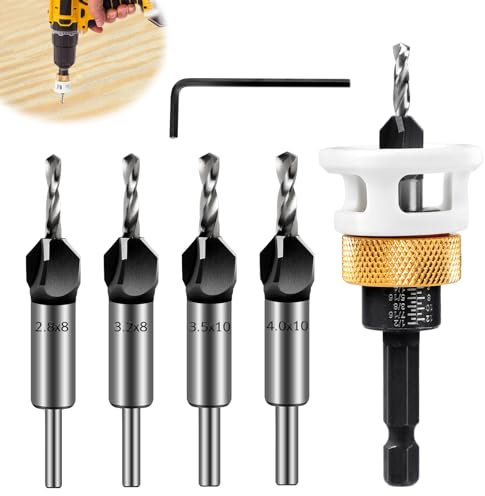 SUPAWAY Lot de 6 forets à bois coniques avec tige hexagonale de 1/4, fraise de perçage avec butée de profondeur, forets coniques de précision, pour le travail du bois (4 tailles)