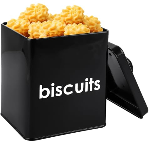 ASelected Biscuit Jar Tin 14 x 14 x 17 cm Airtight | Medium metal canister for biscuits, cookies, tea bags, sweets and tidy kitchen worktop storage