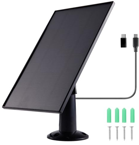 Cargador de Panel Solar de 8 W para Cámaras de Seguridad Al Aire Libre, con Puerto Micro USB y USB C, para Anillo, para Cámara Cable de 9.8 Pies, 360 ° Ajustable (Black)
