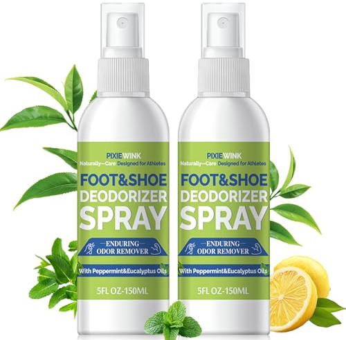 PIXIEWINK Foot & Shoe Deodorizer Spray, 5 fl.oz Instant Odor Eliminator for Smelly Shoes & Feet - Long-Lasting Freshness, 2-Pack