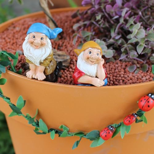 Gartenzwerg Lustig Gartenfiguren für Draußen, 2 Stück Gartendeko Wichtel Gartenstatuen zum Aufhängen Blumentopf, Wetterfest Gartenzwerge Figur Harz Wichtel Gartenfigur für Garten Balkon Teich Deko (A)