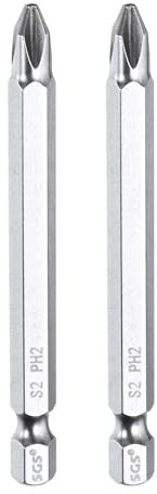 sourcing map 2 punte per cacciavite Phillips PH2 1/4 gambo esagonale 75 mm lungo magnetico S2 acciaio industriale punta cacciavite bit a croce punte per trapano elettrico 0,2 (5 mm) asta