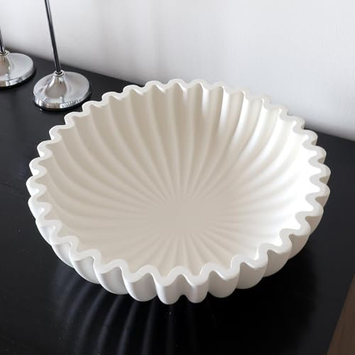 BEYLAB cuenco decorativo grande, cuencos modernos para decoración del hogar, frutero decorativo para encimera de cocina, decoración de volantes, elegante cuenco para llaves para mesa entrada - Blanca