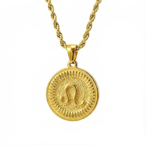 18K Gold Plated Zodiac Necklace for Women Men, Retro Coin Zodiac Sign Pendant Necklaces, Hypoallergenic & Anti-Tarnish, Adjustable Chain Horoscope Jewelry with Gift Box, Birthday Gifts for Her Him