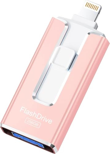 SUDEHO MFi Certified 256GB Pendrive para iPhone, 4 en 1 Memoria Externa Pen Drive, USB 3.0 Unidad Flash para Guardar Más Fotos Vídeos, USB c Flash Drive para iPad/iOS/Android/Mac/PC,Rosa