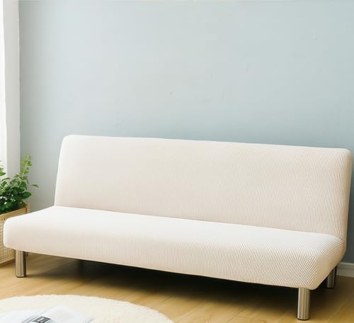 Generico Copridivano Letto Senza Braccioli – Fodera Elasticizzata Lavabile Antiscivolo per Divano Letto Pieghevole 2/3 Posti, Protezione Completa, 14 Colori Disponibili (Bianco Crema, 150-190cm)