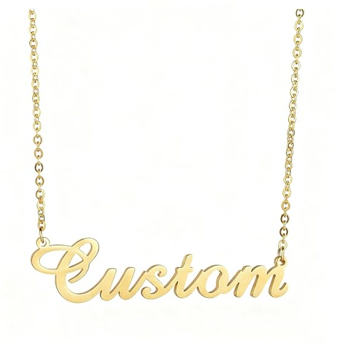 LucBuy Custom Name Necklace, Personalized 18K Gold Plated Nameplate Jewelry, Elegant Letter Pendant Necklaces with any Name or Word, Unique Gifts for Birthday Anniversary Mother's Day (Gold)