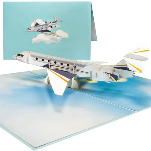 Sweetpopup® 3D Pop Up Karte Flugzeug Reise – Glückwunschkarte für Reisende, Urlaub & Fernweh – Gutschein, Geldgeschenk für Geburtstag & Abschied / 170b