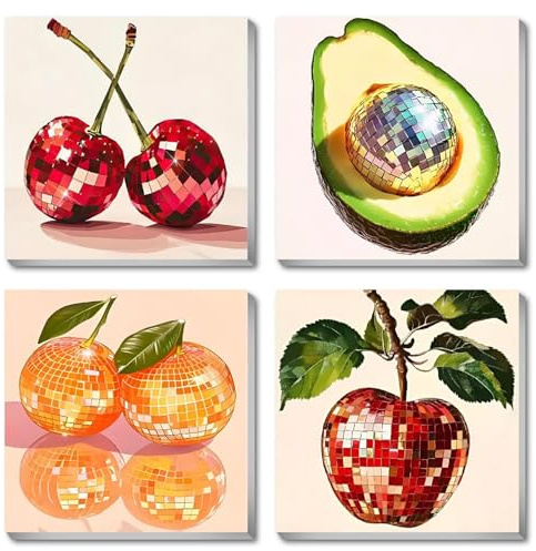 Auroriel 4 Pieces Disco Ball Paint By Numbers Set For Beginners Fruit Oil Painting Paint By Numbers For Adults Acrylic Painting Set With Frame For All Ages