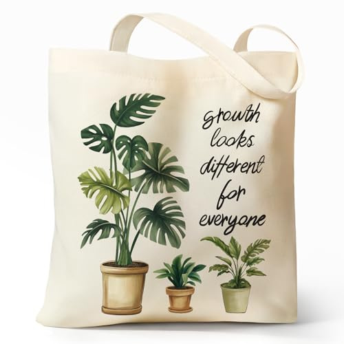 Sukyerios Cute Aesthetic Plant Lover Canvas Tote Bag for Women, Book Totes Bag for Work Travel School Girls Ladies, Reusable Foldable Shopping Cotton Shoulder Totebag with Zipper Pocket