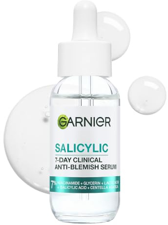 Garnier Pure Active Salicylic 7-Day Clinical Anti-Blemish Face Serum, 30ml | Reduces Blemishes & Blackheads, BHA & Niacinamide Formula, Suitable For Sensitive Skin, Vegan & Cruelty Free