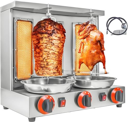 COAKUE Grill à shawarma à gaz Propane, Grill à Kebab et Gyros, Gril Rotatif Vertical avec 3 brûleurs, capacité de 13,6 kg (30 lbs) pour la Maison, Les Restaurants et Les fêtes.
