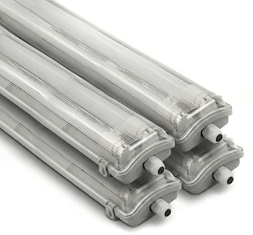 LUXULA 4er Pack LED Wannenleuchte 150cm, mit 2x, 22W, T8-Röhren, 4400lm | mit 2x T8 LED-Röhren G13, IP65 IK08, Wannenleuchte, Feuchtraumleuchte für Werkstatt, Keller und Garage