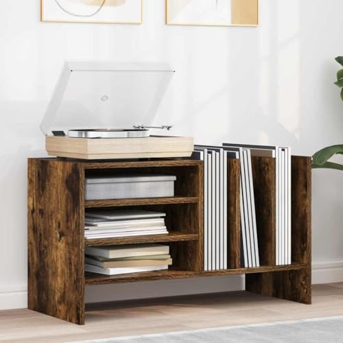 Runheo Armoire à disques vinyles en chêne fumé avec 6 étagères 78,5 x 35 x 45 cm - Meuble de rangement polyvalent pour disques vinyles et