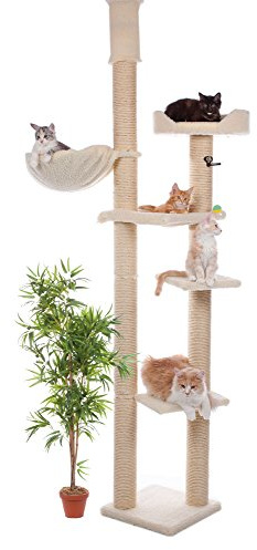CLEVERCAT Deckenkratzbaum Livorno. Stufenlos verstellbar von 240-265 cm. In vielen Farben lieferbar. Hochstabil mit 5 Aussichtsmöglichkeiten für Ihren Stubentiger. Made in Germany