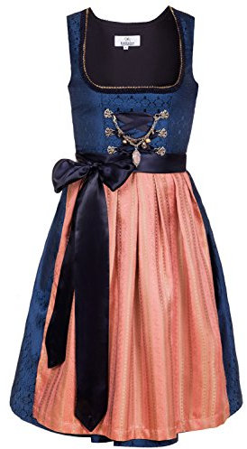 Edelnice Trachtenmode Bayerisches Damen Designer Mini Dirndl Josepha Kleid 2-teilig + Schürze Gr. US2-, 34 Königsblau