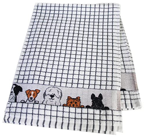Samuel Lamont & Sons Poli-Dri Jacquard Tea Towel Grey Dogs, Size 50cm x 70cm, 100% Cotton Terry Towelling, Ultra-absorbent & Super Soft, Machine Washable, Grey, One Size