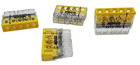 10 Pieces Wago 2273-205 Compact Junction Box Terminal Ø 0.5-2.5 mm², 5-pin, Transparent/Yellow