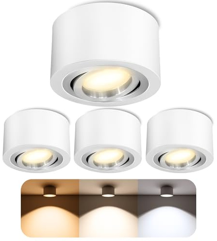 SSC-LUXon LANTI 4er Set LED Aufbauspot dimmbar - 3 Lichtfarben einstellbar - Deckenstrahler weiß flach 230 Volt 6 Watt