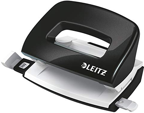 Leitz WOW Mini Hålslag, 10 ark, styrskena med formatmarkeringar, metall, svart, 50601095