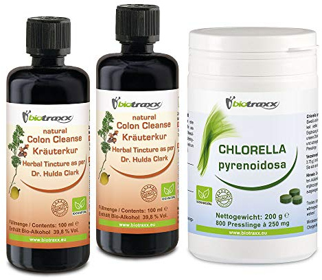 Biotraxx Black Walnut Clove Wormwood Plus Chlorella XL Full Course Dr. Hulda Clark. Made in Germany